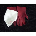 HAND EMBROIDERED COTTON VINTAGE HANKIE AND GLOVES