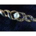 GOLD TONED WIH BLING AND FOUX PEARL BROOCH