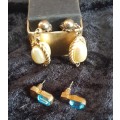 2 pair of vintage earrings one with pearl like one with aquamarine stone