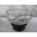 SOWERBY GLASS , FRUIT BOWL OR DISH CAN BE USED AS CHIPS DISH AND THE BLACK ONE FOR DIP . INTERESTING