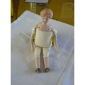 VINTAGE HAND PAINTED PORCELAIN AND MATERIAL DOLL 14 CM