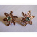 ROSE GOLD TONED SREW ON EARRINGS WITH GREEN STONE