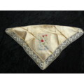 SILK HANKIE VERY OLD WITH LACE TRIM AND EMBROIDERY