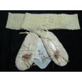 VINTAGE HAND CROCHETED SLIPPERS WITH FREE HANKIE AND SCATVE