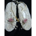 VINTAGE HAND CROCHETED SLIPPERS WITH FREE HANKIE AND SCATVE