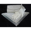 VINTAGE LIKE CLUTCH BAG, VINTAGE COTTON CLUTCH BAG AND SATIN GLOVES