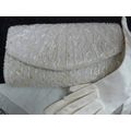 VINTAGE LIKE CLUTCH BAG, VINTAGE COTTON CLUTCH BAG AND SATIN GLOVES