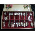 12 PIECE DESERT SPOONS AND FORKS MADE IN HOLAND ORIGINAL BOX