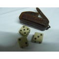 MINIATURE DICES IN LEATHER CASE CAN BE USED AS KEY RING