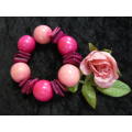 WOODEN BEADDED STRETCH BANGLE PINK