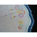 TRAY CLOTH VINTAGE COTTON EMBROIDERED WITH HAND CROCHETEDEDGE