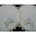 VINTAGE COTTON EMBROIDERED DOILIES WITH HAND CROCHETED EDGE