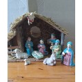 Beautiful vintage hand painted complete Nativity set