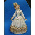 0OL PORCELAIN VICTORIAN HAND PAINTED D0LL WITH LACE TRIM