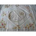 MOST STUNNINGVINTAGE COTTON EMBROYDERED TABLE CLOTH SND TRAY CLOTH