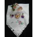 BROOCH VINTAGE PORCELAIN WITH EARRINGS STAMPED ENGLAND- FREE HANKIE NO DAMAGE
