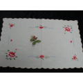 CROSS STITCH TRAY CLOTH COTTON WITHHANDCROCHETED EDGE LOVELY