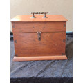 Antique Oak wooden dove tailed little trunk/case/box with hidden compartment