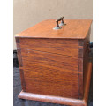 Antique Oak wooden dove tailed little trunk/case/box with hidden compartment