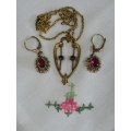ANTIQUE PENDANT AND CHAIN AND VINTAGE EARRINGS WIHT STONE