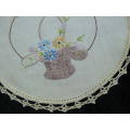 ROUND DOILIE SET WITH HAND CROCHETED EDGE VINTAGE X 2