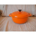 STUNNING !! Cast Iron and Orange Enameled Casserole Pot 21cm Dia