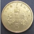 1991 -   FIVE Pence Coin      United Kingdom         SUN12753*