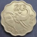 1986  20 CENT COIN       SWAZILAND                      SUN12828*