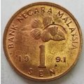 1991   1 sen COIN       Malaysia                      SUN13197*