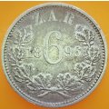1896   SIXPENCE   Silver (.925)  ZAR  COIN         SUN13586*