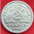 1943     2 Francs  Coin      France          SUN13836*