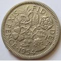 1954 -   SIX  Pence Coin      United Kingdom         SUN14220