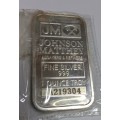 Johnson Matthey 1 ounce troy fine silver bar with serial numer