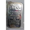 Johnson Matthey 1 ounce troy fine silver bar with serial numer