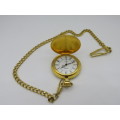 Beautiful Roamer Rolled Gold Pocket Quartz Pocket Watch with chain - Perfect Working Condition