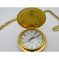 Beautiful Roamer Rolled Gold Pocket Quartz Pocket Watch with chain - Perfect Working Condition