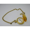 Beautiful Roamer Rolled Gold Pocket Quartz Pocket Watch with chain - Perfect Working Condition