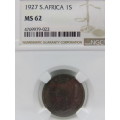 1927 South Africa Silver One Shilling NGC Graded MS62 | Ultra Rare in UNC