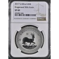 South Africa: Republic Krugerrand 50th Anniversary 1oz Fine Silver of 2017 SP 69 NGC