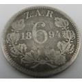 South Africa: Paul Kruger ZAR Silver 6 Pence of 1894