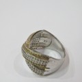 Sterling silver crossover band ring with Cubic Zirconia - Weighs 6,8 grams - Size M
