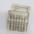 Set of 6 vintage silverplated pickle forks with flower design handles