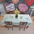 Vintage Damask tablecloth and napkins set - Table cloth 185 x 138 cm - Napkins 38 x 39 cm