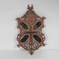 Antique wooden fret work wall hanging with 4 bevelled mirrors - Boer War period - Size 44 x 23 cm