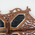 Antique wooden fret work wall hanging with 4 bevelled mirrors - Boer War period - Size 44 x 23 cm