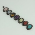 Sterling silver bracelet with 7 semi-precious stones - Weighs 57.7g