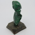 Malachite bust carving on wooden base
