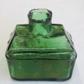 Antique green ink bottle with pen grooves - Rectangular