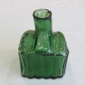 Antique green ink bottle with pen grooves - Square