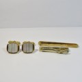 Mother of pearl cufflinks and tie pin set plus extra tie pin